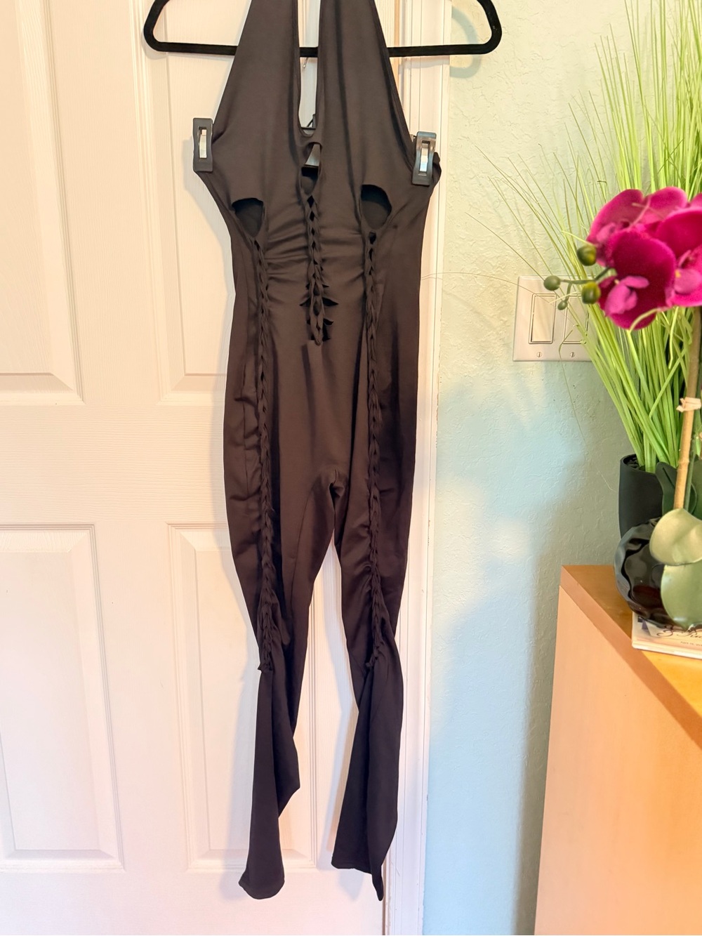 SHEIN Black Lace-Up Halter Jumpsuit